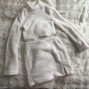 SHEIN White Fuzzy Two-Piece Set